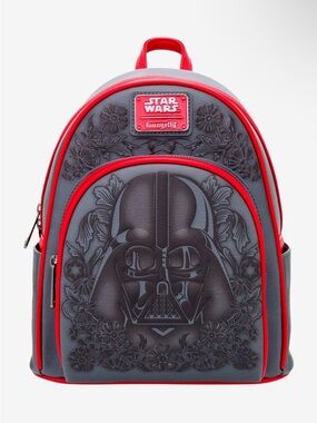 New Loungefly Star Wars Darth Vader Embossed Floral Mini Backpack.
